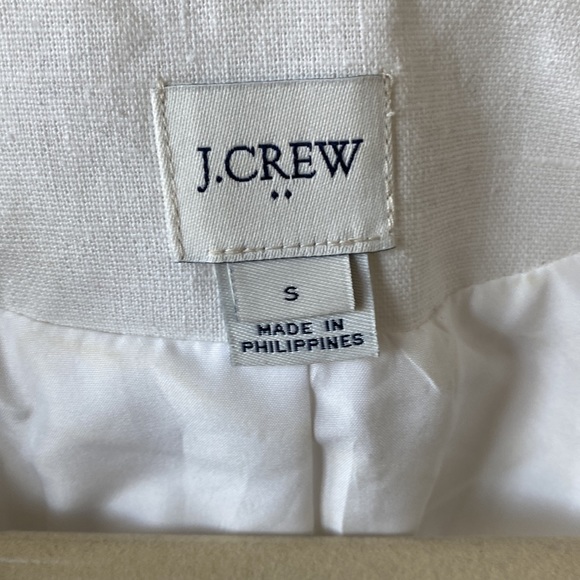 White Linen/Cotton Jacket, J Crew with Pom Pom trim. Size S. Worn once. - Picture 4 of 5
